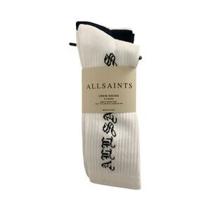 AllSaints Lincoln Crew Socks 3 Pack Black & White Logo Sports Socks Men’s 7–13